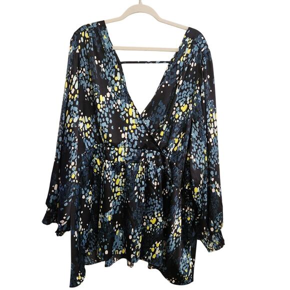 Torrid Satin‎ Surplice Size 6 Tie Cut Out Back Long Sleeve Blouse - Picture 2 of 13